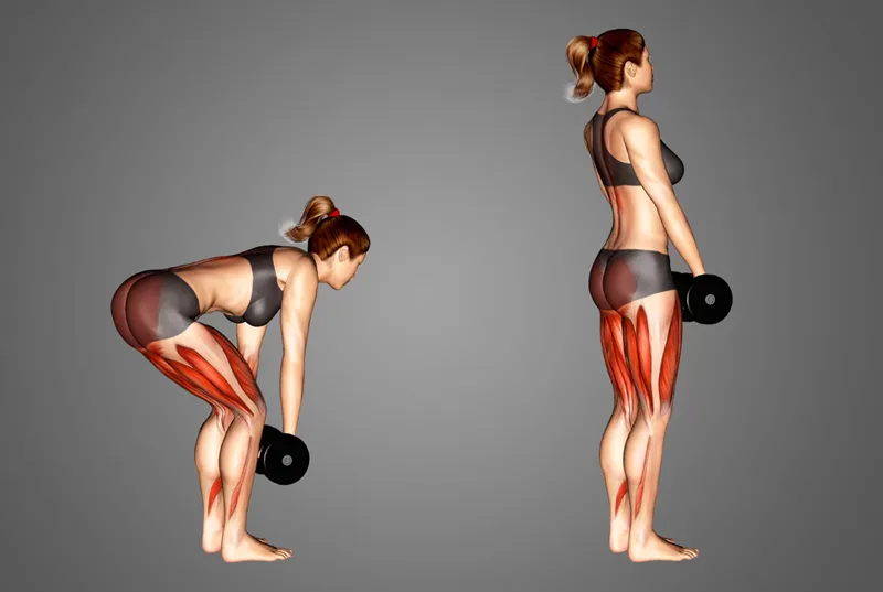 Động tác Romanian deadlift tập trung vào phần đùi sau và cơ mông.